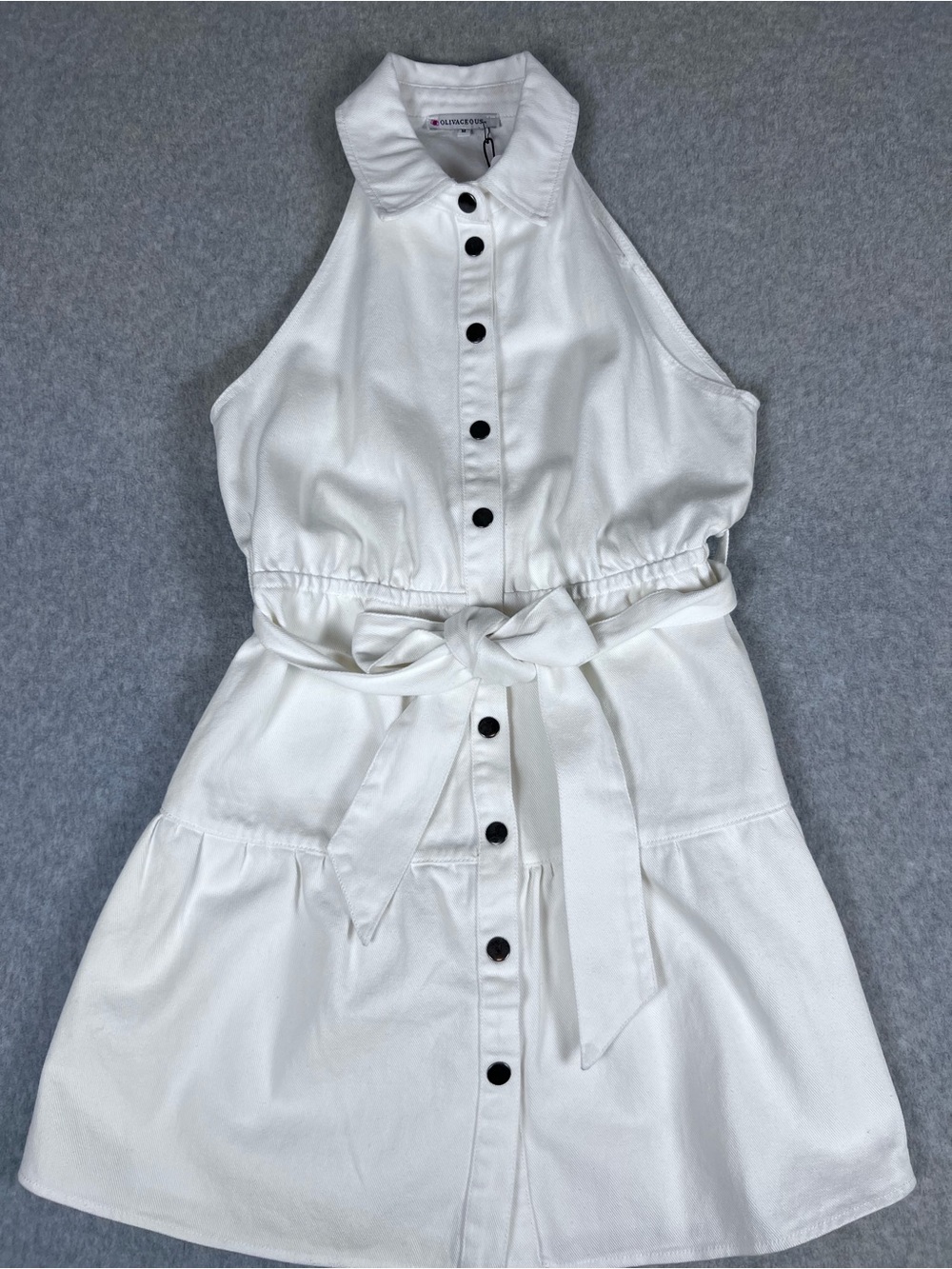 Olivaceous White Denim Collared Button-Front Dress